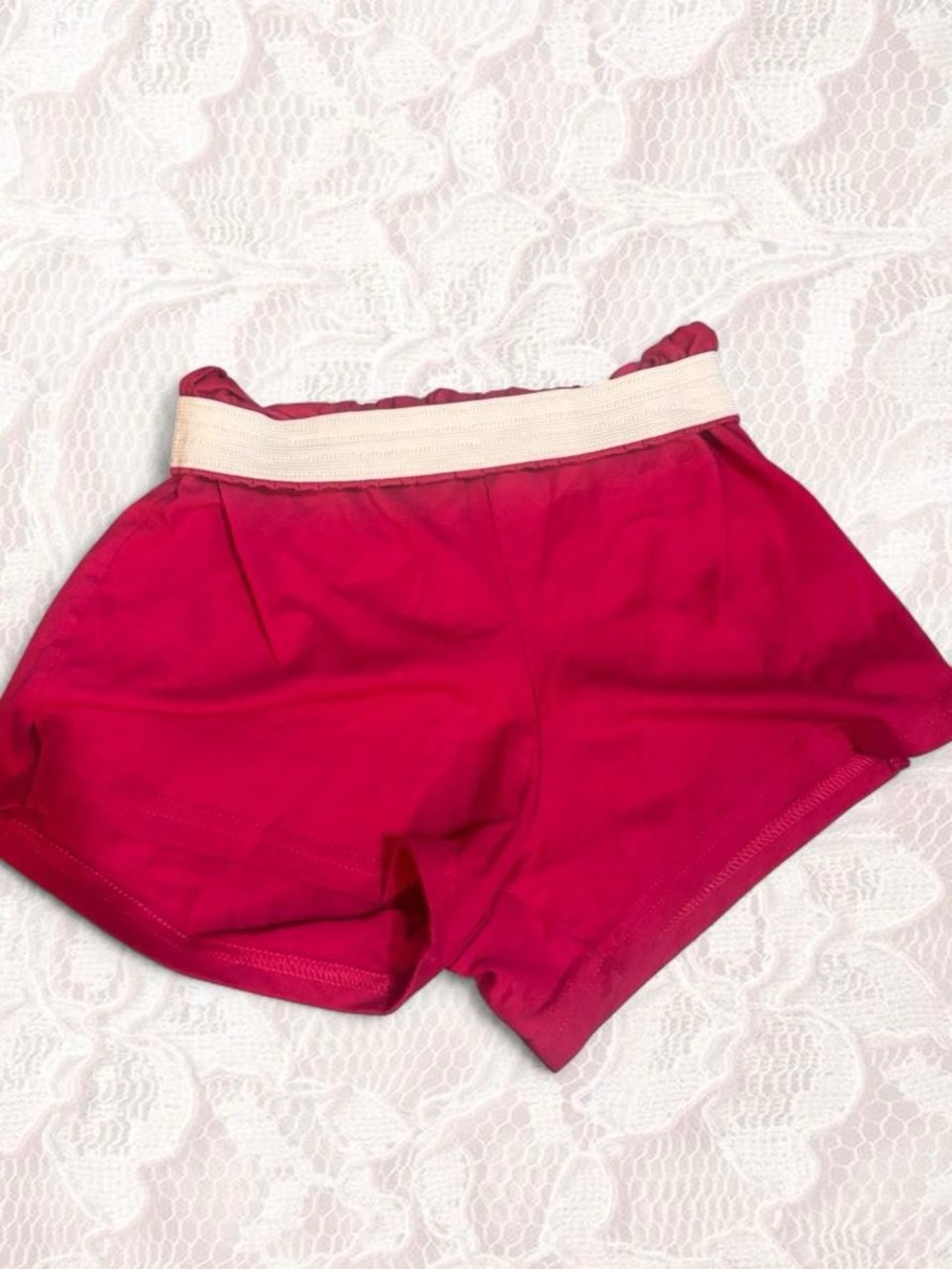 Soffe Vibrant Fuchsia Athletic Shorts with Cream Waistband